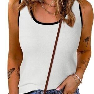 Womens Scoop Neck Ribbed‎ Tank Top Sleeveless Knit Cami Blouse Shirts White XL
